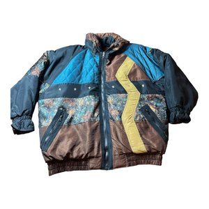 VTG 80’s Ski Puffer Jacket Windbreaker Retro Medium Accents Floral Multi-Color